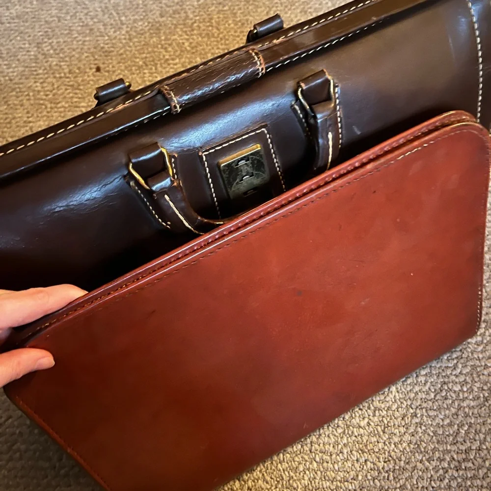 Brown Leather Briefcase with Top Handle